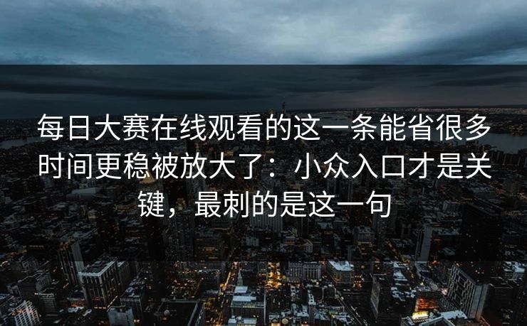 每日大赛在线观看的这一条能省很多时间更稳被放大了:小众入口才是关键,最刺的是这一句