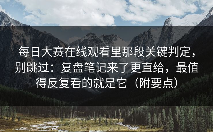 每日大赛在线观看里那段关键判定,别跳过:复盘笔记来了更直给,最值得反复看的就是它(附要点)